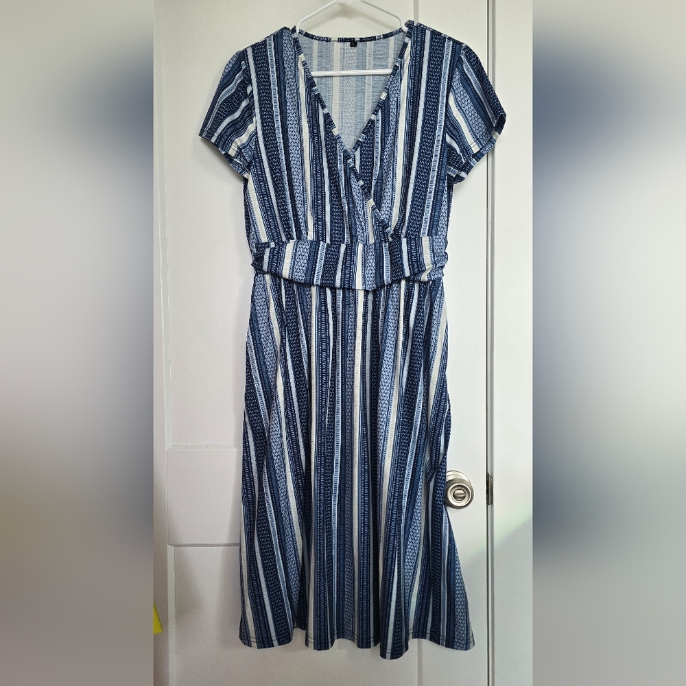 Blue And White Striped Dress With Pockets